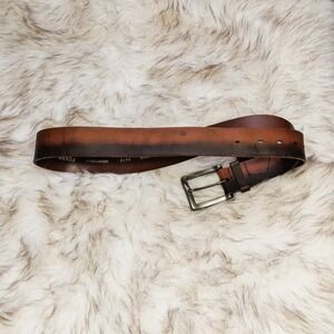 Mens Genuine Leather Fossil Two Tone Belt Classic Metal Buckle Sz 36